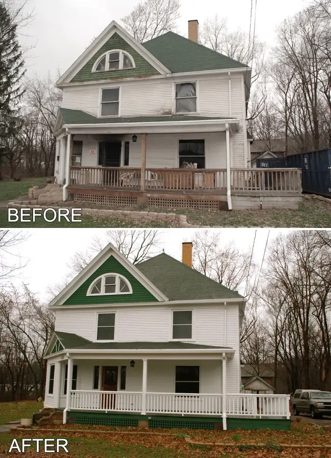 Exterior fire damage restoration before and after